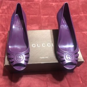 Gucci Purple Women's Wedge Peep-Toe Jelly Flats